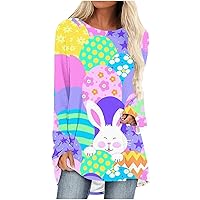 Women's Easter Day Shirts Bunny Egg Hunt Print T-Shirt Plus Size Tunic Tops to Wear with Leggings Loose Fit Blouses
