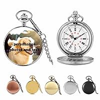 Custom Pocket Watch with Photo and Text Arabic Numerals Scale Quartz Pocket Watches with Chain Christmas Graduation Birthday Gifts Fathers Day