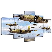 Military Aircraft Wall Art Martin B-26 Marauder Bomber Wall Decor Picture Canvas Print Poster Painting Framed Home Living Room Bedroom Decoration 5 Pieces Ready to Hang(60''Wx32''H)