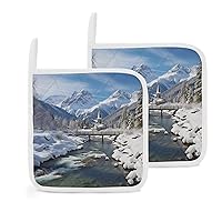 Winter Landscape in The Bavarian Alpsprint Pot Holders Set of 2 Heat Resistant Waterproof Hot Pads Kitchen Pot Holders for Microwave Cooking Baking Oven BBQ 8 X 8 Inch