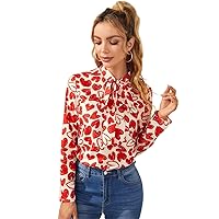 Womens Summer Tops Sexy Casual T Shirts for Women Tie Neck Heart Print Top