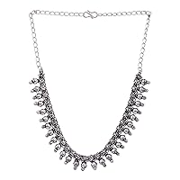 Crunchy Fashion Bollywood Western Oxidised German Silver Trendy Choker Necklace Set for Women/Girls, Silver