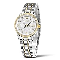 OLEVS Womens Watches Small Face Ladies Watches for Women with Day Date Diamond Silver Gold Two Tone Stainless Steel Waterproof Analog Reloj para Mujer Classic Fashion Dress Quartz Womens Wrist Watch