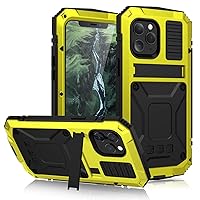 Compatible with iPhone 12 Pro Max Metal Case with Screen Protector Military Rugged Heavy Duty Shockproof Case with Stand Full Cover Tough case for iPhone 12 Pro Max 6.7inch (Yellow)