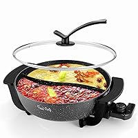 Electric Hot Pot with Divider Hotpot Pot Electric Cooker Shabu Shabu Pot 110V Non-Stick 6-Quart BPA FREE Fondue Chinese Hot Pot