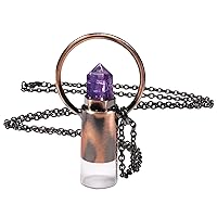 TUMBEELLUWA Amethyst Crystal Stone Essential Oil Diffuser Pendant Necklace for Aromatherapy Hexagonal Crystal Point Pendant with Chain for Unisex