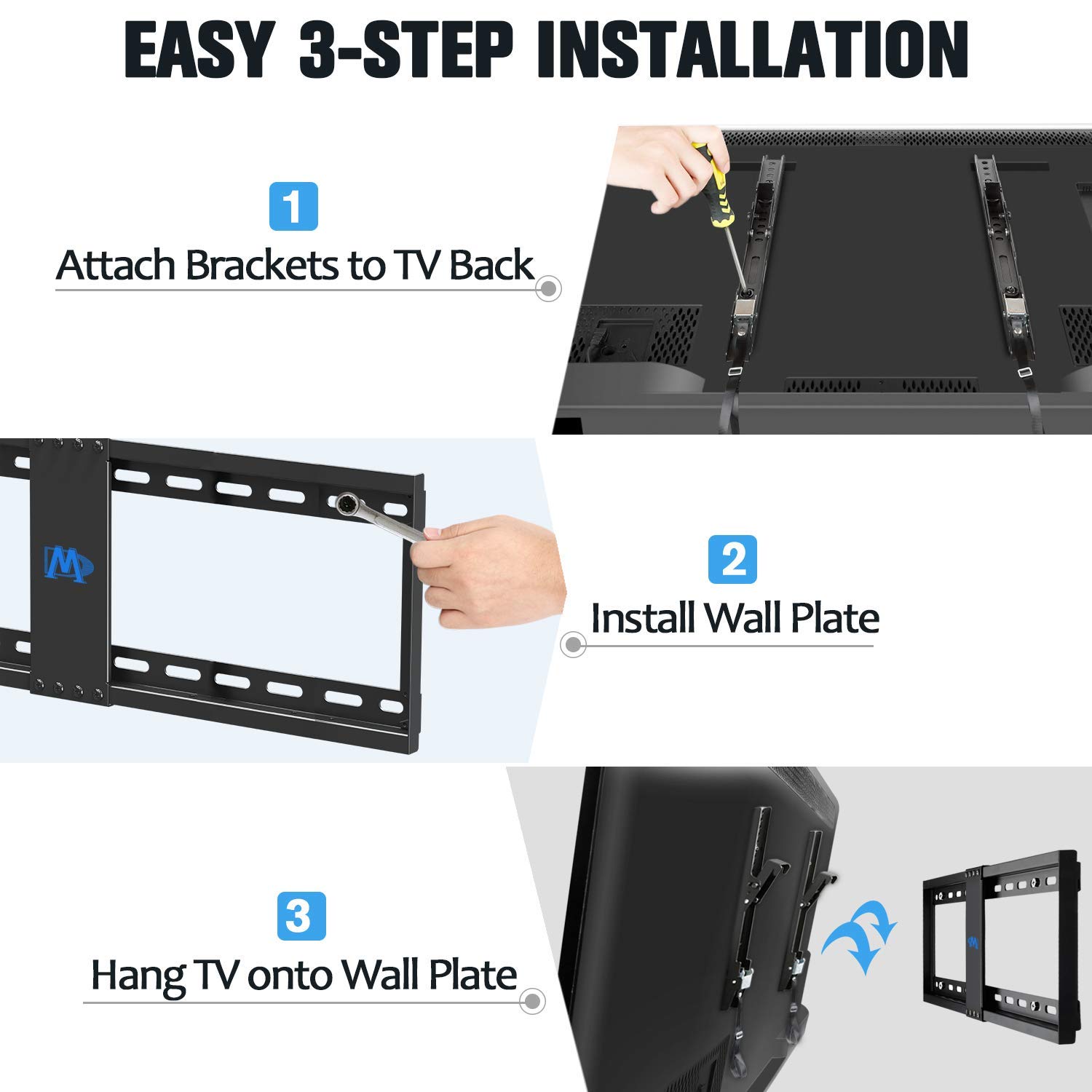 Mounting Dream MD2268-LK Tilt TV Wall Mount for 37-70 Inches TV, VESA 600x400mm 132lbs. Loading and MD5751 Concrete Wall Anchors for TV Wall Mount Installation 6pcs