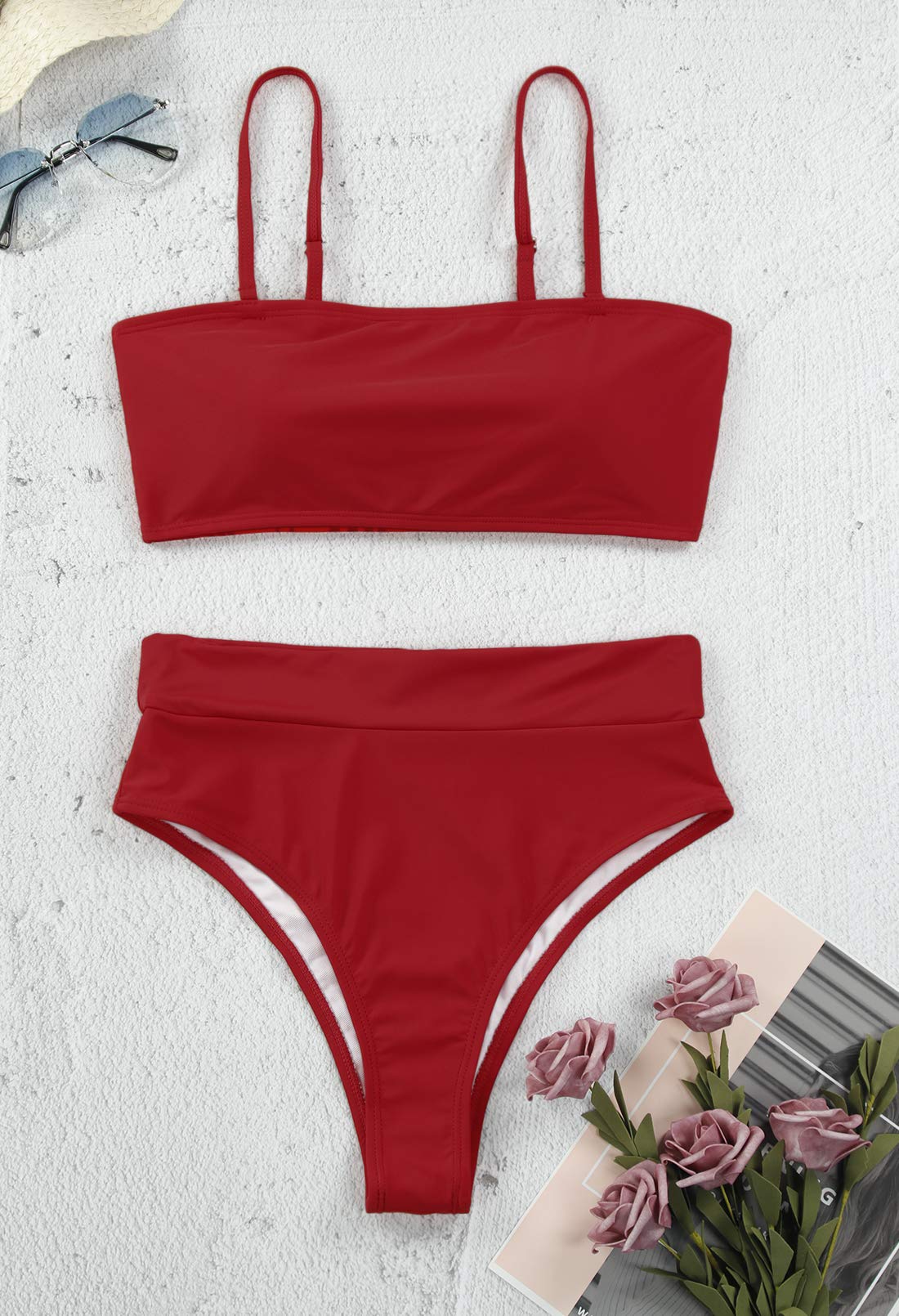 Pink Queen Women's Removable Strap Wrap Pad Cheeky High Waist Bikini Set Swimsuit