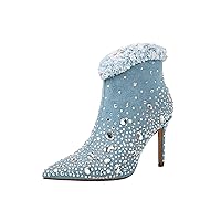 Women's Rhinestone Booties Stiletto Heel Ankle Boots Pointed Toe Side Zipper Sparkly Rhinestone for Party, Wedding, Proms