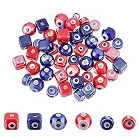 SUPERFINDINGS 48Pcs 3 Styles Evil Eye Porcelain Beads Flat Round Spacer Red Beads Handmade Blue Glazed Ceramic Beads Charms for Jewelry Necklace Bracelet Earring Making Hole: 1.5~1.8mm