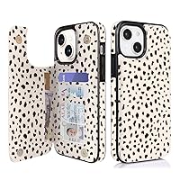 uCOLOR Flip Leather Wallet Case Card Holder Compatible with iPhone 13 6.1 iPhone 14 6.1 Women and Girls with Card Holder Kickstand (Almond Latte Polka Dot)