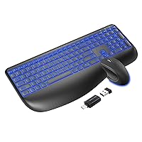 Wireless Keyboard Mouse Combo Rechargeable with 7 Backlits, 2.4GHz Ergonomic Full Size Computer Keyboard and 3 DPI Adjustable Wireless Mouse for Windows, Mac OS Desktop/Laptop/PC（Black）