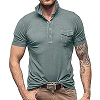 Men's Polo Shirts Short Sleeve Ribbed Knit Polo T Shirts Fashion Casual Golf Shirts Vintage Button Down Shirt