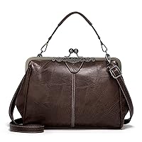 LUI SUI Women Retro Handbag, PU Leather Purse Vintage Top Handle Bag Kiss Lock Crossbody Shoulder Bag for Ladies