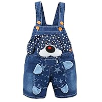 KIDSCOOL SPACE Baby Cute Summer Jean Overalls,Toddler Denim Cartoon 3D Animal Shortalls