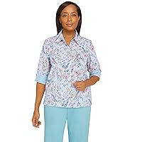 Alfred Dunner Women's Plus-Size Floral Striped Trim Shirt