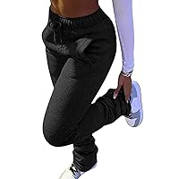 HuiSiFang Women Stacked Pants Fleece Sweatpants Thicked Warm Jogging Casual Ruched Workout Active Jogger Pants