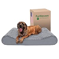 Furhaven Cooling Gel Dog Bed for Large Dogs w/ Removable Washable Cover, For Dogs Up to 150 lbs - Ultra Plush Faux Fur & Suede Luxe Lounger Contour Mattress - Gray, Jumbo Plus/XXL