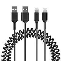 [Apple MFi Certified] Coiled Lightning Cable, iPhone Charger Cable 6FT for Car, 2 Pack 6 Feet Retractable USB to Lightning Cable Cord Compatible for iPhone 14 13 12 11 Pro Max XS XR X 8 7 iPad, Black