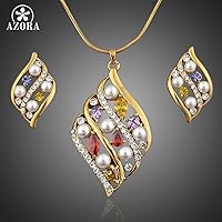 Amazing Gold Color Stellux Austrian Crystal Stud Earrings and Pendant Necklace Set