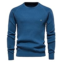 Men's Long-Sleeve Crewneck Sweaters Slim Fit Soft Touch Waffle Stitch Pullover Sweater