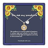 Initial Sunflower Necklace for Women Girls, 14k Gold Plated Sunflower Necklace Pendant CZ Heart Letter Initial Necklace You are My Sunshine Gifts Sunflower Jewelry for Girls