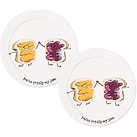 Pavilion Gift Company Pavilion-You're Totally My Jam-7.25 Inch Peanut Butter & Jelly Ceramic L Appetizer Plates Set of 2, White