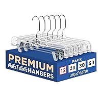 Clear Plastic Hangers - 12 Pieces 14 Inches Anti-Slip Space-Saving, Closet Organization Solution - Pants, Trousers, Skirts, Jeans Hangers with 360° Swivel Hook and Adjustable Clips - Clear