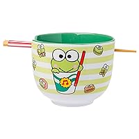 Silver Buffalo Sanrio Hello Kitty and Friends Keroppi Foodie Icons Ceramic Ramen Noodle Rice Bowl with Chopsticks, Microwave Safe, 20 Ounces