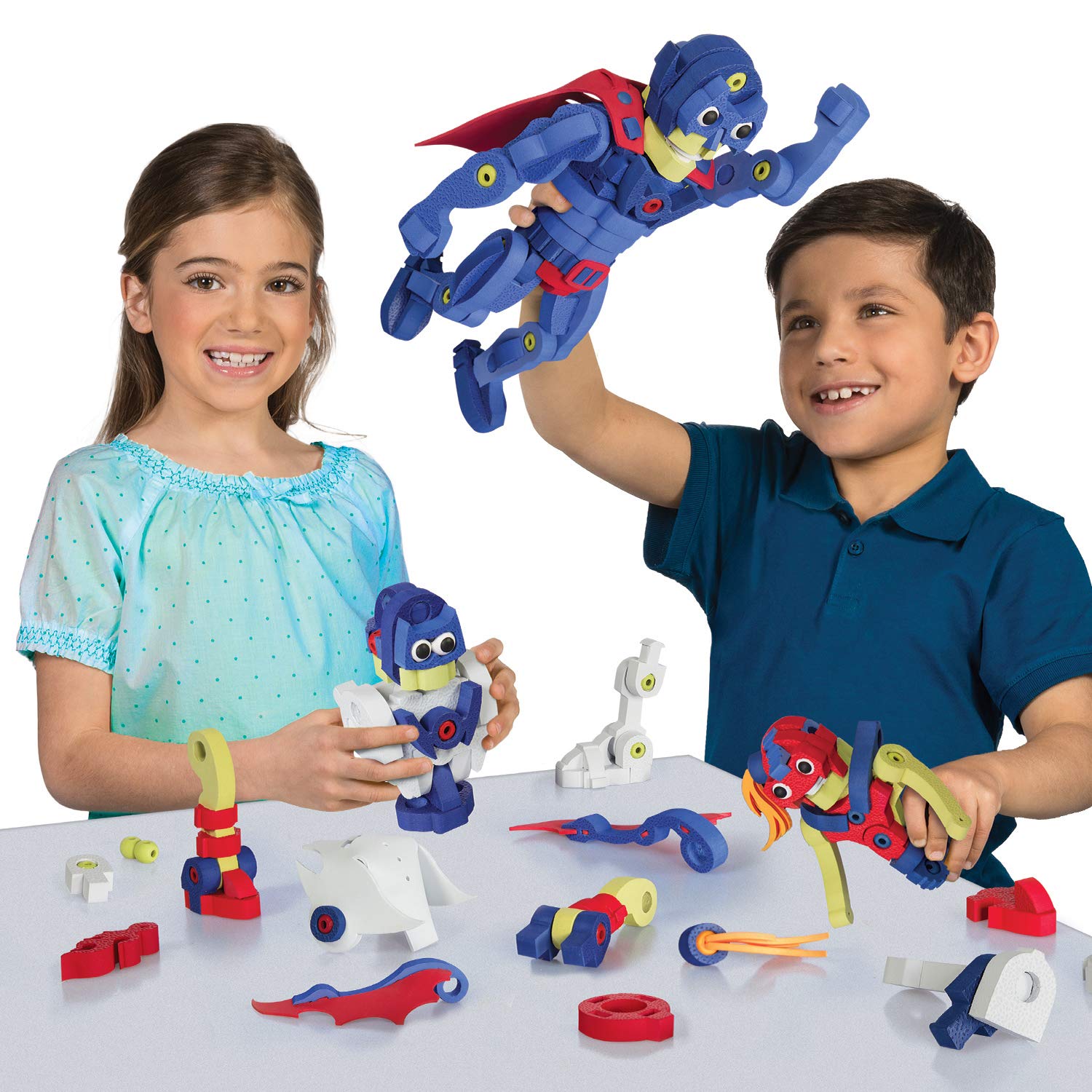 Bloco Toys Build Your Own Superhero | STEM Toy | Comics, Action Figures | DIY Building Construction Set (300 Pieces), Blue/Red/Yellow/