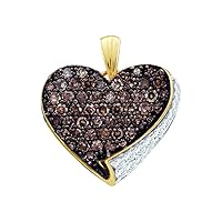 10k Yellow Gold Chocolate Brown Diamond Lovely Heart Necklace Pendant 7/8 Ctw.