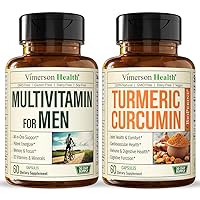 Vimerson Health Men's Multivitamin + Turmeric Curcumin with Black Pepper Extract Bundle. Joint and Immune Support, Discomfort Relief, Balanced Inflammation, Antioxidant Properties for Him