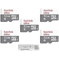 SanDisk 32GB Ultra (5 Pack) MicroSD Class 10 100MB/s A1 Micro SDHC Memory Card for Smart Phones &Tablets SDSQUNR-032G Bundle with (1) GoRAM Reader (32GB, 5 Pack)