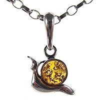 BALTIC AMBER AND STERLING SILVER 925 SNAIL PENDANT NECKLACE - 14 16 18 20 22 24 26 28 30 32 34