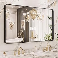 LOAAO 40X36 Inch Black Metal Framed Bathroom Mirror for Wall, Matte Black Bathroom Vanity Mirror Farmhouse, Anti-Rust, Tempered Glass, Hangs Horizontally or Vertically
