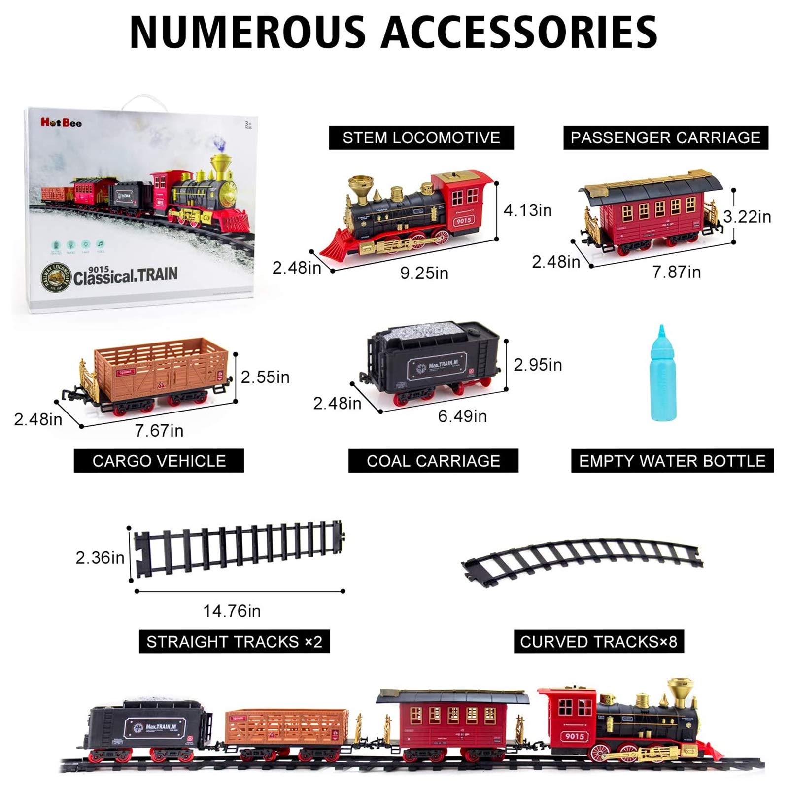 Hot Bee Train Set Toys for Kids with Smoke Light & Sounds Electric Railway Play trains with Steam Locomotive Engine,Cargo Cars&Tracks for 3 4 5 6 7 8 Year Old Boys Girls 