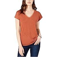 bar III Womens Mixed Media Basic T-Shirt, Brown, XX-Small