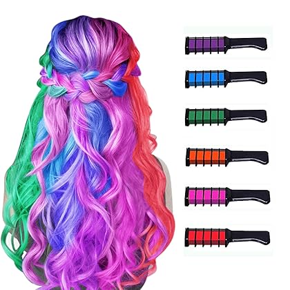 New Hair Chalk Comb Temporary Hair Color Dye for Girls Kids, Washable Hair Chalk for Girls Age 4 5 6 7 8 9 10 Birthday Cosplay DIY, Halloween, New Year 6 Colors