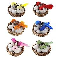 6 Set Easter Artificial Bird Nests Eggs Decor Simulated Foam Birds Feather Birds Craft DIY for Easter Home Ornaments Gardening Nature Decoration
