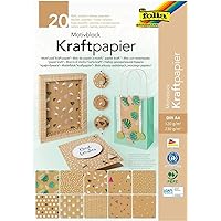 folia 48798 – Motif Block Kraft Paper Mix with 10 Sheets of Kraft Paper 120 g/m² and 10 Sheets of Kraft Card 230 g/m², DIN A4, Plain with Motif Print, pad with top Cover, for Crafts and Designing