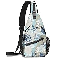 Starfish Sling Bag Travel Crossbody Backpack Chest Hiking Bags Casual Shoulder Daypack for Women Men with Strap Lightweight Outdoor Sport Climbing Runners