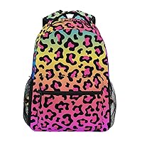 ALAZA Rainbow Leopard Print Neon Cheetah Backpack Purse with Multiple Pockets Name Card Personalized Travel Laptop School Book Bag, Size S/16 in