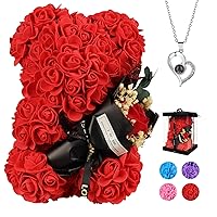 Mothers Day Rose Bear Gifts for Women Rose Flower Bear Teddy Bear with Box I Love You Necklace 100 Languages Birthday Gifts Mothers Day Rose Gifts for Mom Graduation Gifts (Rose Red)