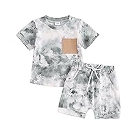 Karwuiio Baby Boys Clothes Shorts Set Tie-Dye Print Short Sleeve T-shirt with Elastic Waist Shorts Toddler Summer Outfit