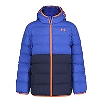 Under Armour Boys Pronto Colorblock Puffer Jacket, Mid-Weight Zip-Up Coat, Wind & Water Repellent, VERSA BLUE