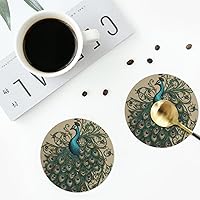 Peacock Coasters for Drinks 4 Pack Non-Slip Leather Coasters Round Cup mat for Home Tabletop Decor 4 Inch