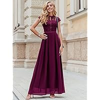Women's Dress Dresses for Women Contrast Lace -line Dress (Color : Purple, Size : Large)