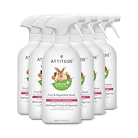 ATTITUDE Fruit and Vegetable Wash, Removes Dirt and Impurities, Plant- and Mineral-Based Formula, Vegan and Cruelty-free, Unscented, 27.1 Fl Oz (Pack of 6)
