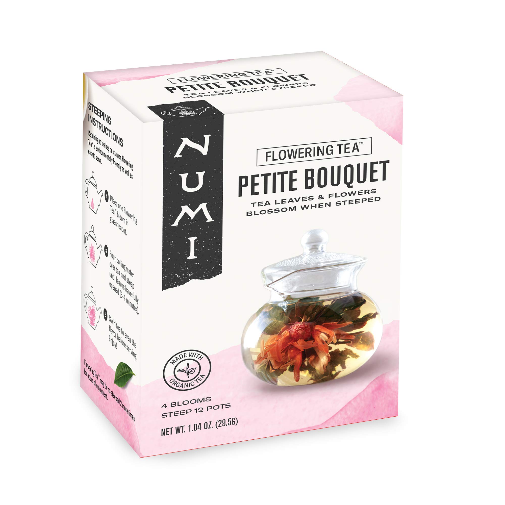 Numi Organic Tea, Tea Petite Bouquet, Flowering Tea Blossom Variety Pack, 4 Count Box