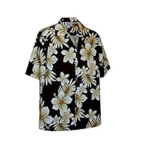 Pacific Legend Mens Colossal Plumeria Hibiscus Shirt in Black - S